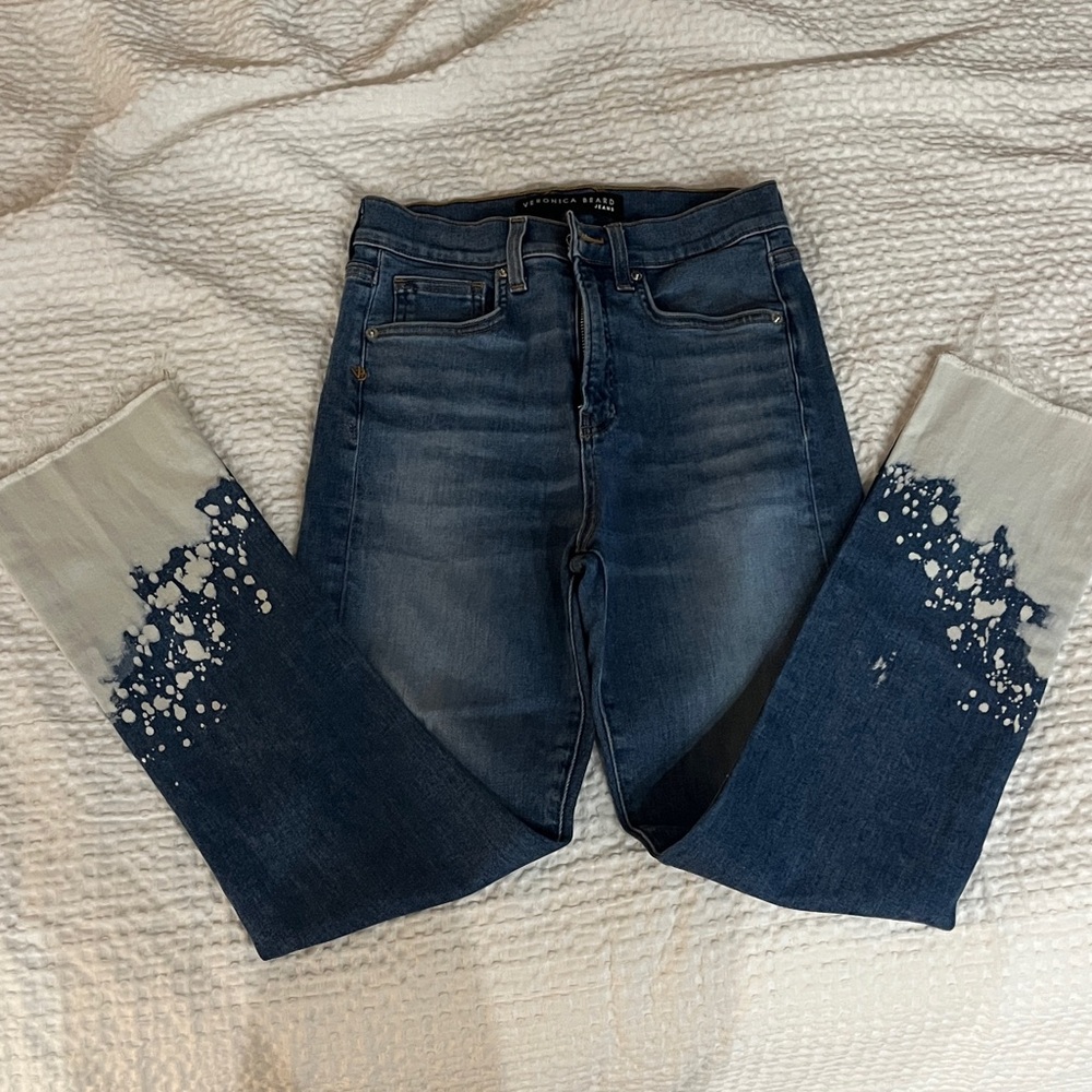 Veronica Beard Carly Kick Flare High Rise Blue and Cream Jeans - 27/4 - Picture 4 of 9